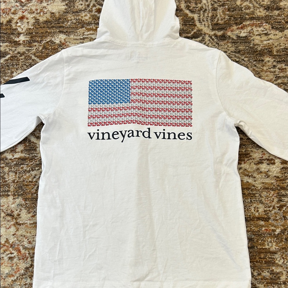 Vineyard Vines White Hoodie with American Flag Graphic